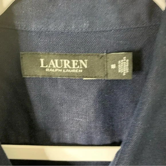 Lauren Ralph Lauren Womens tie front navy 100% linen shirt dress 18 - Picture 8 of 10
